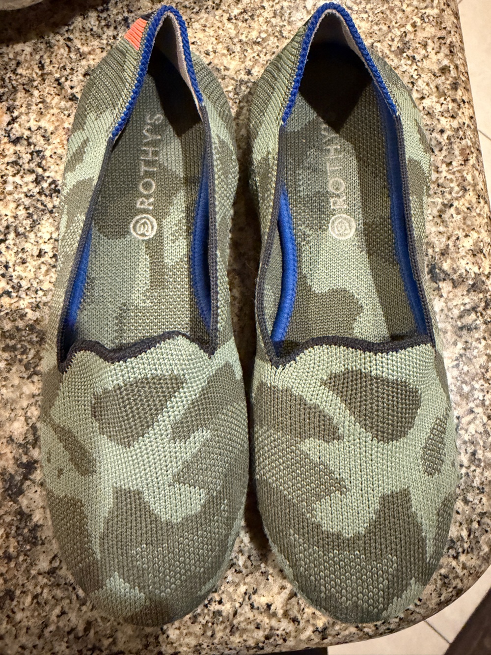 Rothy's Green Camo Knit Slip-Ons - made with recycled water bottles